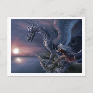 Blue Sunset Dragon Postcard   Faszinierende Fantas Postkarte