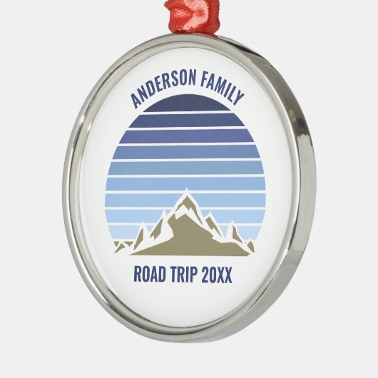 Blue Sunset Mountain Custom Family Wiedersehen Tri Ornament Aus Metall (Links)