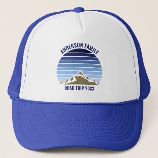Blue Sunset Mountain Custom Family Wiedersehen Tri Truckerkappe (Vorderseite)