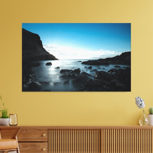 Blue Sunset Premium Wrapped Triptych Leinwand (Insitu (Wohnzimmer))
