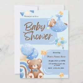 Blue Super Niedlich Bear Baby Shower Einladungen J