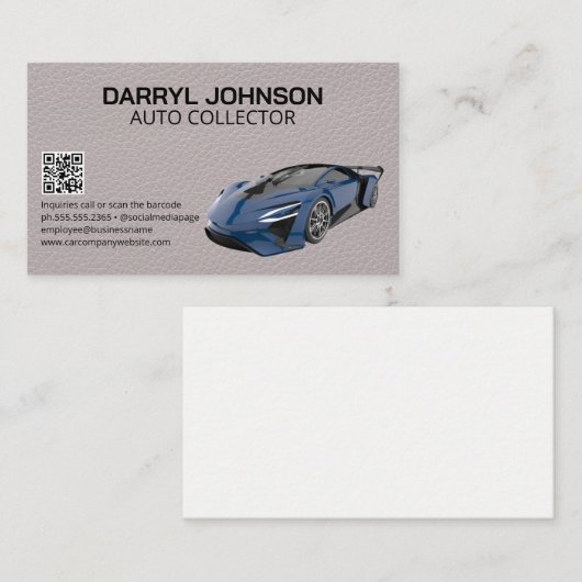 Blue Supercar | Leder | QR-Code Visitenkarte (Vorne/Hinten)