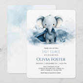 Blue Superhero Elephant Baby Dusche Einladung (Vorne/Hinten)