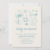 Blue Surf Baby on Board Baby Dusche Einladung (Vorderseite)