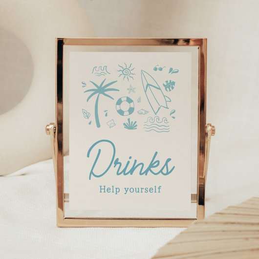 Blue Surf Baby on Board Baby Shower Drinks Poster