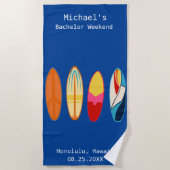 Blue Surf Board Hochzeitsfeier Gefallen Personalis Strandtuch (Vorderseite)