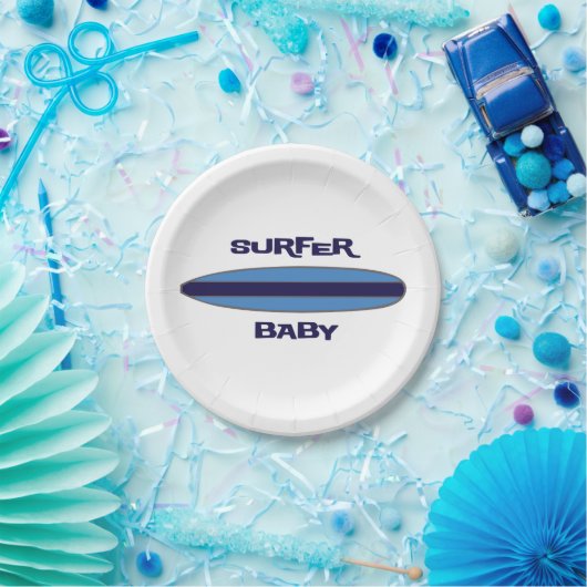 Blue Surfer Baby Pappteller (Party)