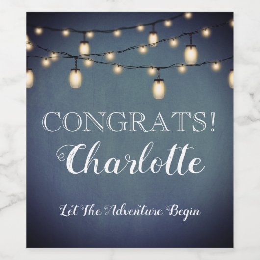 Blue Surprise Retirement Party String Lights Weinetikett (Einzelnes Label)