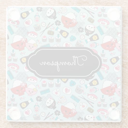 Blue Sushi Kawaii Kitchen Glasuntersetzer (Rückseite)