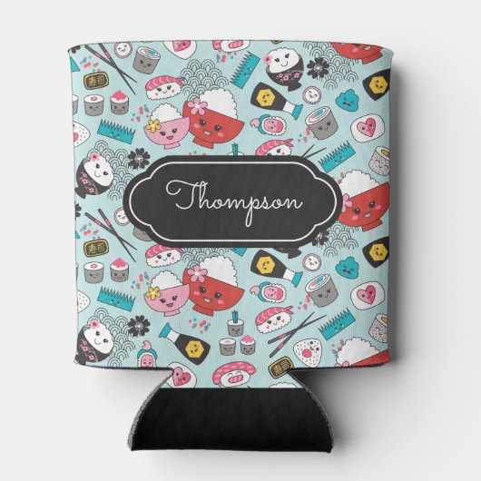 Blue Sushi Pattern Kawaii Dosenkühler (Rückseite)