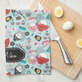 Blue Sushi Personalisiertes Niedliches Muster Geschirrtuch (Viertel Falte)