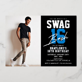 Blue Swag 16 Geburtstag Folieneinladung