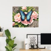 Blue Swallowtail Butterfly Floral Botanical Art Poster (Heimbüro)