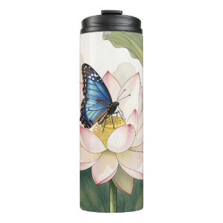  Blue Swallowtail Butterfly With Lotus Flower Art Thermosbecher