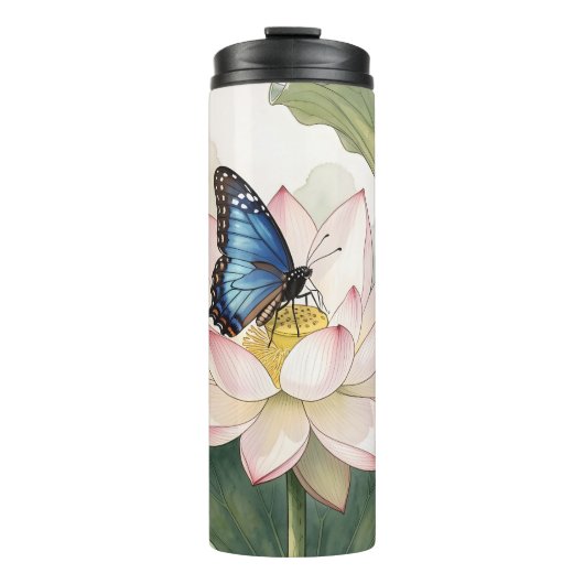  Blue Swallowtail Butterfly With Lotus Flower Art Thermosbecher (Vorderseite)