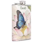 Blue Swallowtail Butterfly With Lotus Flower Name Flachmann (Rechts)