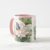 Blue Swallowtail Butterfly With Lotus Flower Name Tasse (Vorderseite Links)