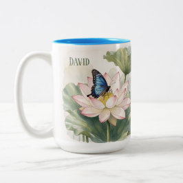Blue Swallowtail Butterfly With Lotus Flower Name Zweifarbige Tasse