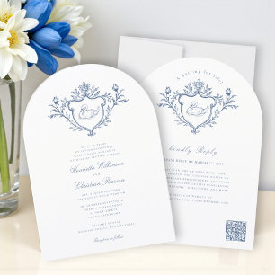 Blue Swan Crest Toile Hochzeit Alles in Einem Einladung