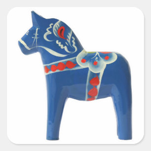 Blue Swedish Dala Horse Quadratischer Aufkleber