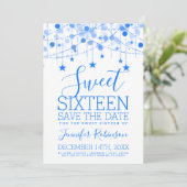 Blue Sweet 16 Funkelnd String Lights Rett Date Save The Date (Stehend Vorderseite)