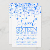 Blue Sweet 16 Funkelnd String Lights Rett Date Save The Date (Vorne/Hinten)