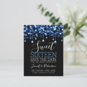 Blue Sweet 16 Funkelnd String Lights Rett Date Save The Date (Stehend Vorderseite)