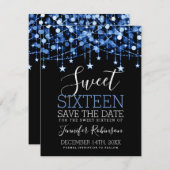 Blue Sweet 16 Funkelnd String Lights Rett Date Save The Date (Vorne/Hinten)