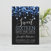 Blue Sweet 16 Funkelnd String Lights Rett Date Save The Date (Stehend Vorderseite)