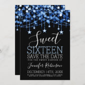 Blue Sweet 16 Funkelnd String Lights Rett Date Save The Date (Vorne/Hinten)