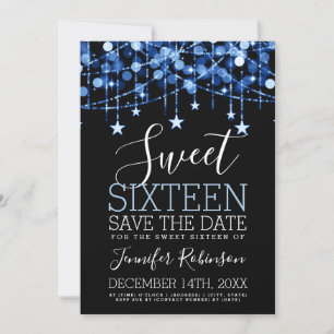 Blue Sweet 16 Funkelnd String Lights Rett Date Save The Date