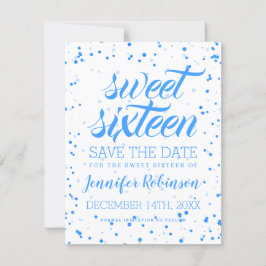 Blue Sweet 16 Geburtstag Rett Datum Confetti Save The Date