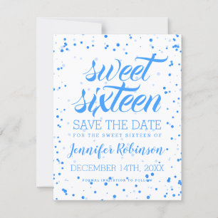 Blue Sweet 16 Geburtstag Rett Datum Confetti Save The Date