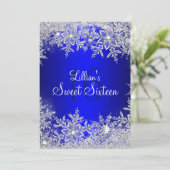 Blue Sweet 16 Snowflake Winter Wonderland Einladung (Stehend Vorderseite)