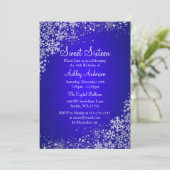 Blue Sweet 16 Winter Wonderland Sparkle Snowflakes Einladung (Stehend Vorderseite)