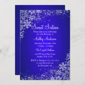Blue Sweet 16 Winter Wonderland Sparkle Snowflakes Einladung (Vorne/Hinten)
