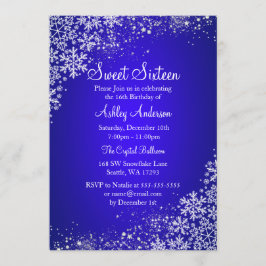Blue Sweet 16 Winter Wonderland Sparkle Snowflakes Einladung