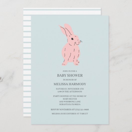 Blue Sweet Bunny Baby Dusche Einladung (Vorne/Hinten)