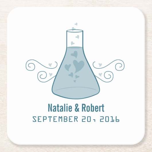 Blue Sweet Chemistry Wedding Paper Untersetzer (Vorderseite)