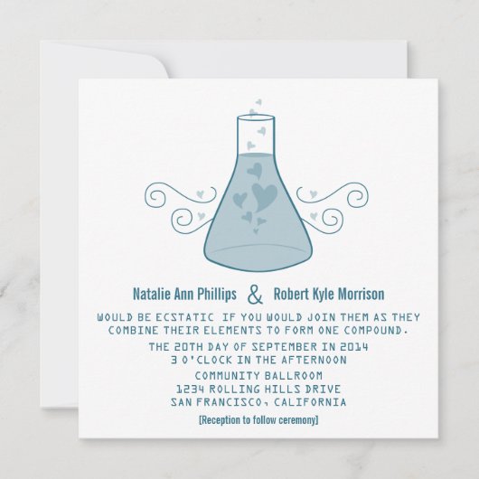 Blue Sweet Chemistry Wedite Invite Einladung (Vorderseite)