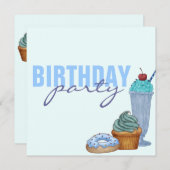 Blue Sweet Leckereien Geburtstag Einladung (Vorne/Hinten)