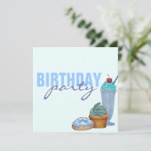 Blue Sweet Leckereien Geburtstag Einladung (Stehend Vorderseite)