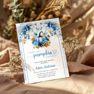 Blue Sweet Little Pumpkin Baby Dusche Einladung