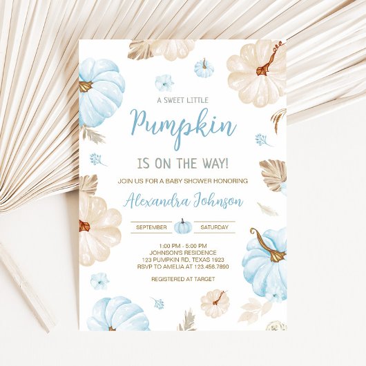 Blue Sweet Little Pumpkin Fall Baby Shower Einladung