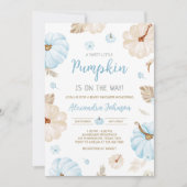 Blue Sweet Little Pumpkin Fall Baby Shower Einladung (Vorderseite)