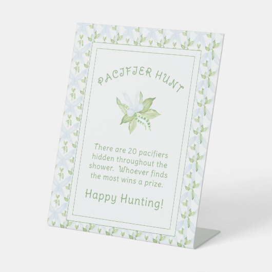 Blue Sweet Pea Boy Schnuller Hunt Baby Dusche Sockelschild (Vorderseite)