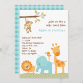 Blue Sweet Safari Einladungen (Vorne/Hinten)