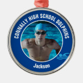 Blue Swim Team Photo Swimmer Christmas Gift Ornament Aus Metall (Vorne)