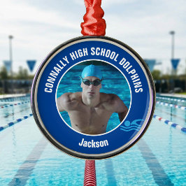 Blue Swim Team Photo Swimmer Christmas Gift Ornament Aus Metall