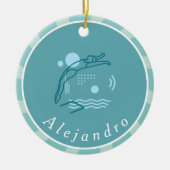 Blue Swimmer Girls Schwimmbad Personalisiert Keramik Ornament (Vorne)